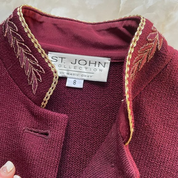 Burgundy St John Blazer/Jacket with Gold Trim - Picture 6 of 10